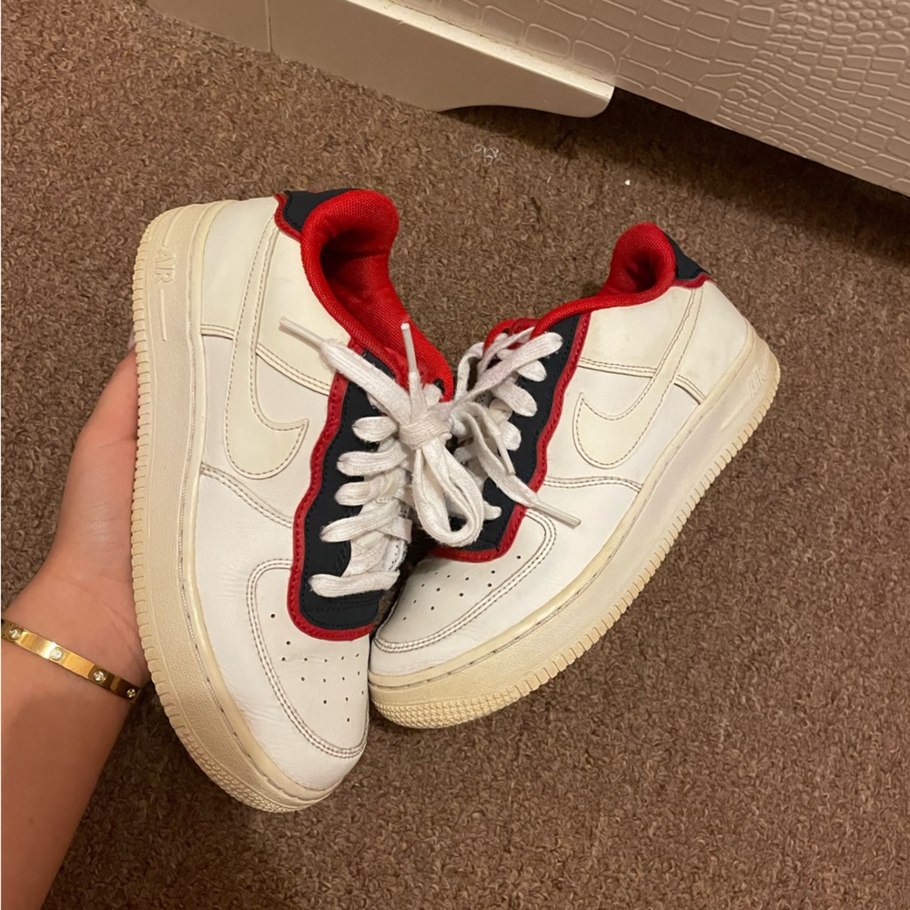 Red Blue and white Nike Air Force 1